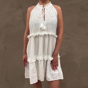 Roller rabbit white tiered a line halter neck eyelet dress XL